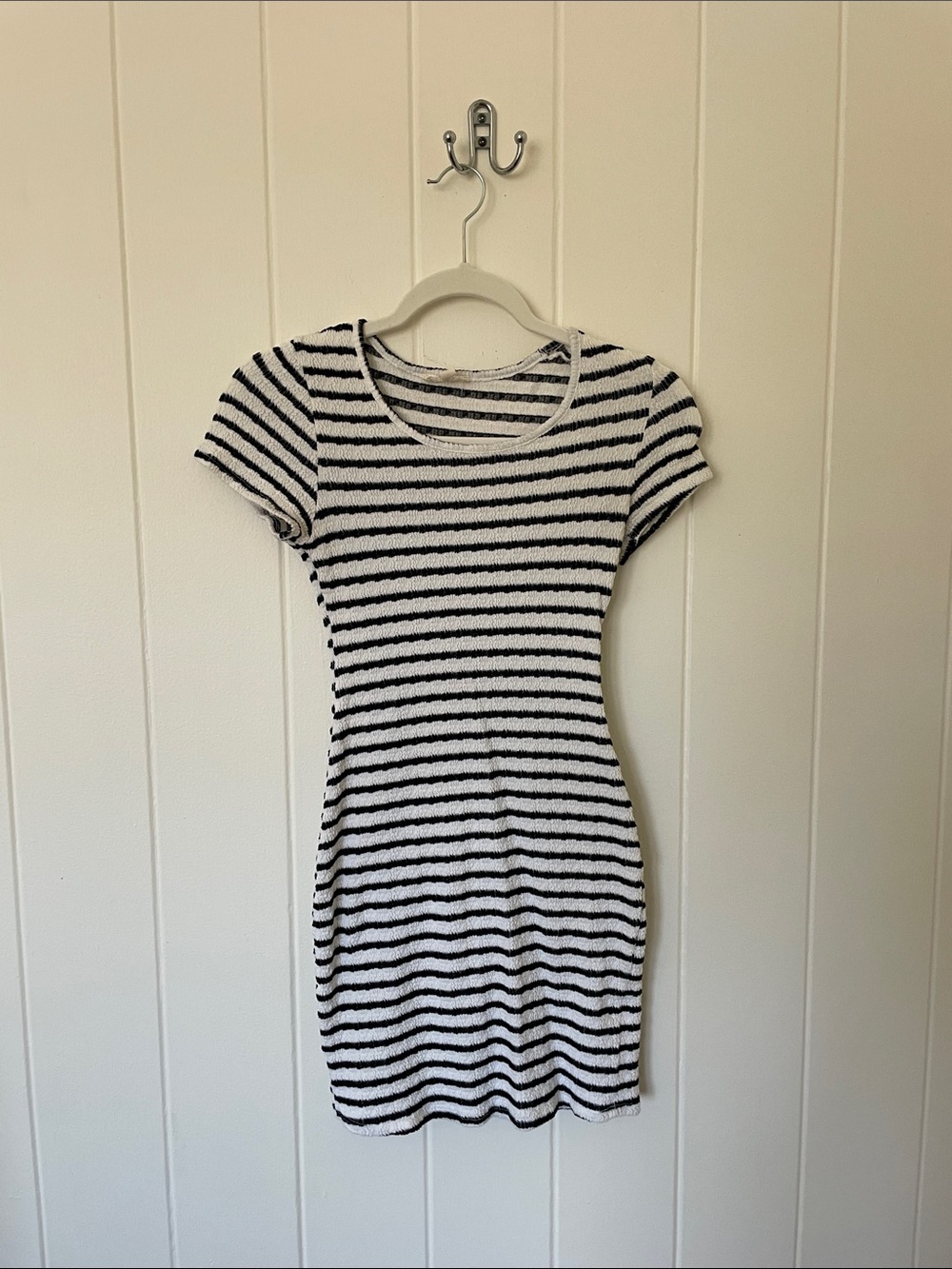See You Monday Black and White Striped Mini Dress